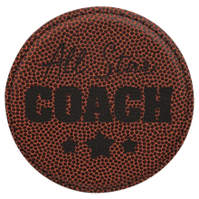 Load image into Gallery viewer, Football 4" Round Laserable Leatherette 6-Coaster Set
