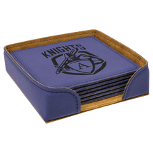 Load image into Gallery viewer, Purple 4" x 4" Square Laserable Leatherette 6-Coaster Set
