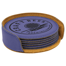 Load image into Gallery viewer, Purple 4" Round Laserable Leatherette 6-Coaster Set
