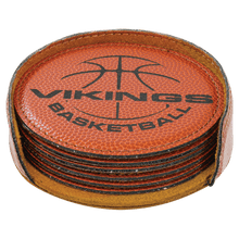 Load image into Gallery viewer, Basketball 2 4" Round Laserable Leatherette 6-Coaster Set
