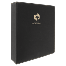 Load image into Gallery viewer, Black/Gold 11" x 11 1/2" Laserable Leatherette 3 Ring Binder with 2" Slant D Rings
