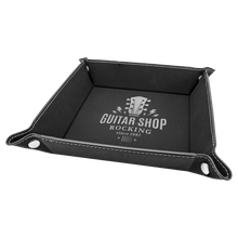 Load image into Gallery viewer, Black/Silver Laserable Leatherette Snap Up Tray with Silver 6" x 6" Snaps
