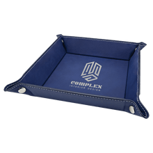 Load image into Gallery viewer, Blue/Silver Laserable Leatherette Snap Up Tray with Silver 6" x 6" Snaps
