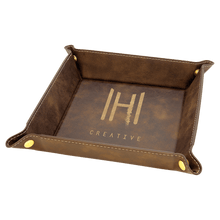 Load image into Gallery viewer, Rustic/Gold Laserable Leatherette Snap Up Tray with Gold 6" x 6" Snaps
