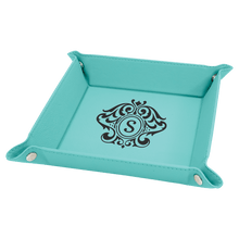 Load image into Gallery viewer, Teal Laserable Leatherette Snap Up Tray with Silver 6" x 6" Snaps
