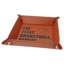 Load image into Gallery viewer, Basketball Silver 6" x 6" Laserable Leatherette Snap Up Tray with Snaps
