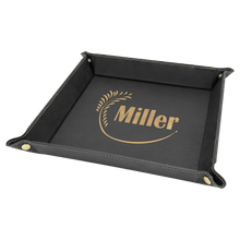Load image into Gallery viewer, Black/Gold Laserable Leatherette Snap Up Tray with Gold 9" x 9" Snaps
