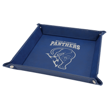 Load image into Gallery viewer, Blue/Silver Laserable Leatherette Snap Up Tray with Silver 9" x 9" Snaps
