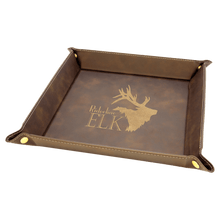 Load image into Gallery viewer, Rustic/Gold Laserable Leatherette Snap Up Tray with Gold 9" x 9" Snaps
