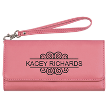 Load image into Gallery viewer, Pink 7 1/2" x 4" Laserable Leatherette Wallet with Strap
