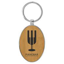 Load image into Gallery viewer, Bamboo 3" x 1 3/4" Laserable Leatherette/Metal Oval Keychain
