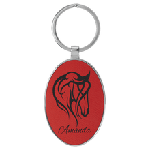 Load image into Gallery viewer, Red 3" x 1 3/4" Laserable Leatherette/Metal Oval Keychain
