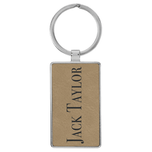 Load image into Gallery viewer, Light Brown 2 3/4" x 1 1/4" Laserable Leatherette/Metal Rectangle Keychain
