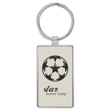 Load image into Gallery viewer, White 2 3/4" x 1 1/4" Laserable Leatherette/Metal Rectangle Keychain

