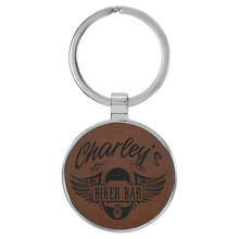 Load image into Gallery viewer, Dark Brown 1 1/2" Laserable Leatherette/Metal Round Keychain
