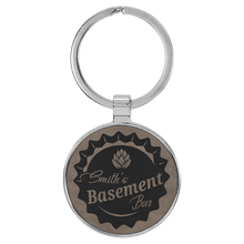 Load image into Gallery viewer, Gray 1 1/2" Laserable Leatherette/Metal Round Keychain
