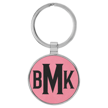 Load image into Gallery viewer, Pink 1 1/2" Laserable Leatherette/Metal Round Keychain
