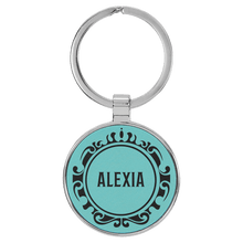 Load image into Gallery viewer, Teal 1 1/2" Laserable Leatherette/Metal Round Keychain
