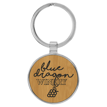 Load image into Gallery viewer, Bamboo 1 1/2" Laserable Leatherette/Metal Round Keychain
