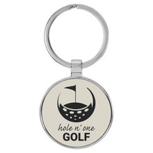 Load image into Gallery viewer, White 1 1/2" Laserable Leatherette/Metal Round Keychain

