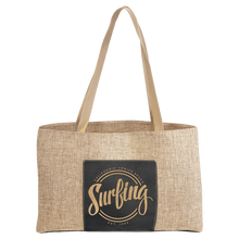 Load image into Gallery viewer, Black/Gold 19" x 12" Burlap Bag with 5" Laserable Leatherette Gusset
