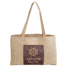 Load image into Gallery viewer, Rustic/Gold 19" x 12" Burlap Bag with 5" Laserable Leatherette Gusset
