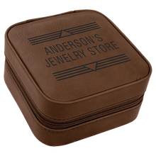 Load image into Gallery viewer, Dark Brown 4" X 4" Laserable Leatherette Travel Jewelry Box with Tan Lining
