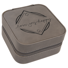 Load image into Gallery viewer, Gray 4" X 4" Laserable Leatherette Travel Jewelry Box with Tan Lining
