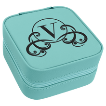 Load image into Gallery viewer, Teal 4" X 4" Laserable Leatherette Travel Jewelry Box with Tan Lining
