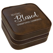Load image into Gallery viewer, Rustic/Silver 4" X 4" Leatherette Travel Jewelry Box with Tan Lining
