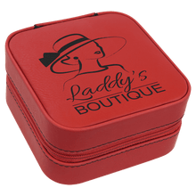 Load image into Gallery viewer, Red Laserable Leatherette Travel Jewelry Box with Black 4" X 4" Lining
