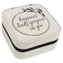 Load image into Gallery viewer, White/Black Laserable Leatherette Travel Jewelry Box with Black 4" X 4" Lining
