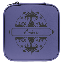 Load image into Gallery viewer, Purple/Black Laserable Leatherette Travel Jewelry Box with Black 4" X 4" Lining
