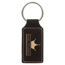 Load image into Gallery viewer, Black/Gold 2 3/4" x 1 1/4" Laserable Leatherette Rectangle Keychain
