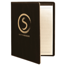 Load image into Gallery viewer, Black/Gold 9 1/2" x 12" Laserable Leatherette Portfolio with Notepad
