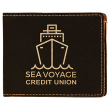 Load image into Gallery viewer, Black/Gold 4 1/2" x 3 1/2" Laserable Leatherette Bifold Wallet
