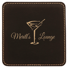 Load image into Gallery viewer, Black/Gold 2 4" x 4" Square Laserable Leatherette 6-Coaster Set
