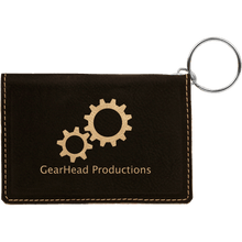 Load image into Gallery viewer, Black/Gold 4 1/4" x 3" Laserable Leatherette Keychain ID Holder
