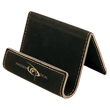 Load image into Gallery viewer, Black/Gold 3 1/2" x 2 1/2" Laserable Leatherette Holder Easel
