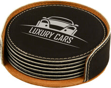 Load image into Gallery viewer, Black/Silver 4" Round Laserable Leatherette 6-Coaster Set
