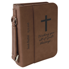 Load image into Gallery viewer, Dark Brown 6 3/4" x 9 1/4" Leatherette Book/Bible Cover with Handle &amp; Zipper
