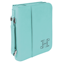 Load image into Gallery viewer, Teal 6 3/4" x 9 1/4" Leatherette Book/Bible Cover with Handle &amp; Zipper
