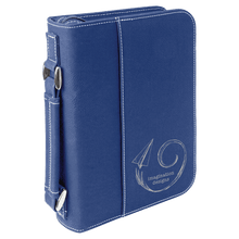 Load image into Gallery viewer, Blue/Silver 6 3/4" x 9 1/4" Leatherette Book/Bible Cover with Handle &amp; Zipper

