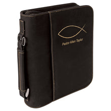 Load image into Gallery viewer, Black/Gold 7 1/2" x 10 3/4" Leatherette Book/Bible Cover with Handle &amp; Zipper

