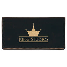 Load image into Gallery viewer, Black/Gold 6 3/4" x 3 1/2" Laserable Leatherette Checkbook Cover
