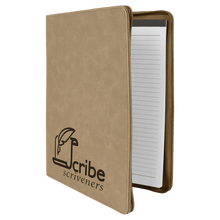 Load image into Gallery viewer, Light Brown 9 1/2" x 12" w/ Zipper Laserable Leatherette Portfolio with Notepad
