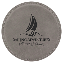 Load image into Gallery viewer, Gray 2 4" Round Laserable Leatherette 6-Coaster Set
