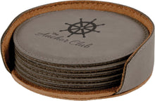 Load image into Gallery viewer, Gray 4" Round Laserable Leatherette 6-Coaster Set
