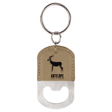 Load image into Gallery viewer, Light Brown Oval Laserable Leatherette Bottle Opener Keychain
