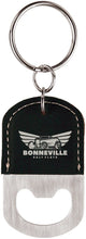 Load image into Gallery viewer, Black/Silver Oval Laserable Leatherette Bottle Opener Keychain
